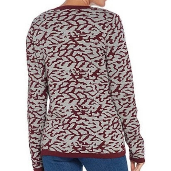 Denim & Co Burgundy & Gray Patterned Button Up Cardigan Sweater 3X - Picture 2 of 6